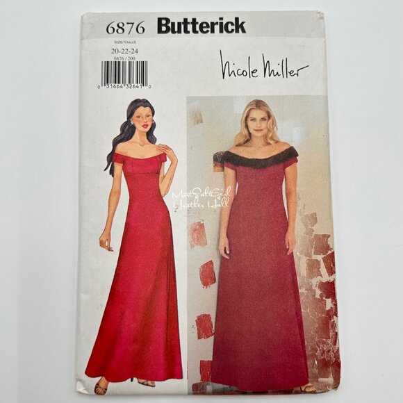Butterick 6876 Nicole Miller Sewing Pattern Misses Petite Off-The-Shoulder Dress - Picture 1 of 4